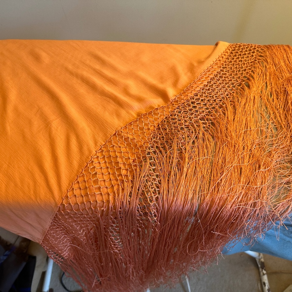 Vintage Piano Shawl Silk Coral Long Fringe Huge Square Shawl Wrap - Picture 3 of 10